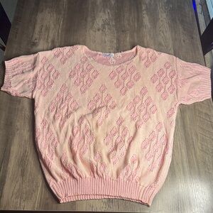 Cottagecore Vintage Light Pink Short-Sleeve Knit Sweater Top